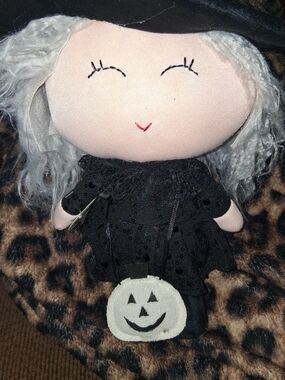 DEBI LILLY Black Halloween Doll with White Pumpkin Bag